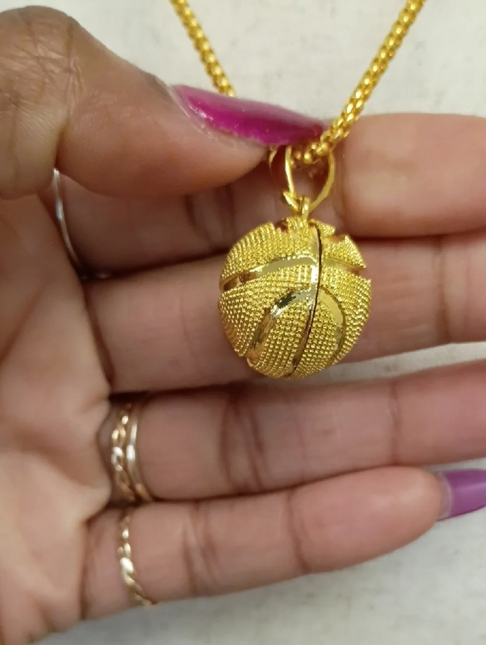 Gold Tone Pave Ball Pendant Necklace Chain Minimalist Layering Jewelry